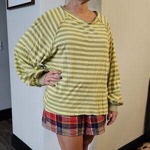 Cute Comfy Free People Movement Yellow Brown Striped Sweater Bell Sleeved Small.